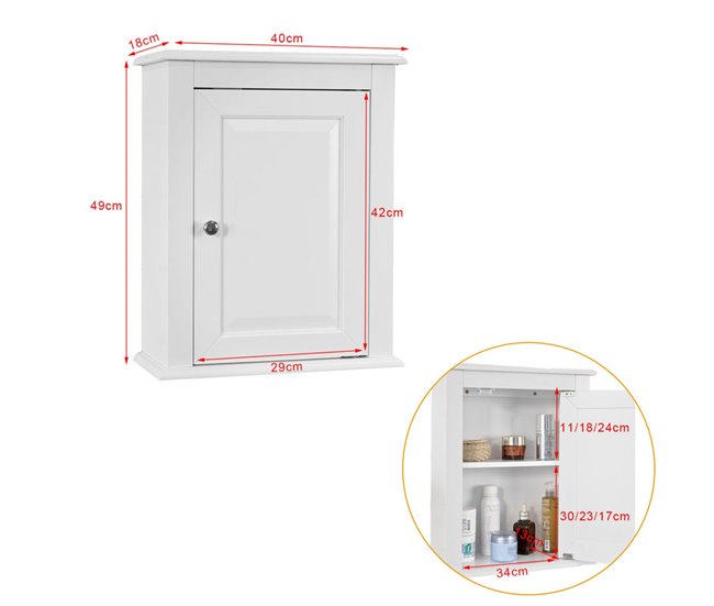 Armário de casa de banho de parede com porta FRG203-DG SoBuy 10 Branco