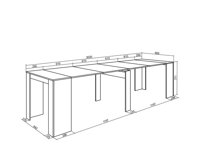  Mesa de consola extensível até 3 metros - 75 x 90 x 50 cm 302 Carvalho