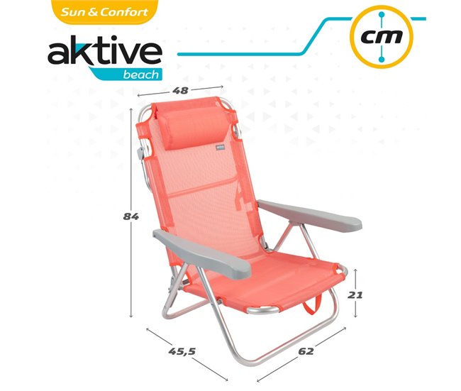 Pack económico 2 cadeiras de praia multiposição Flamingo com almofada 48x45,5x84 cm Aktive Laranja