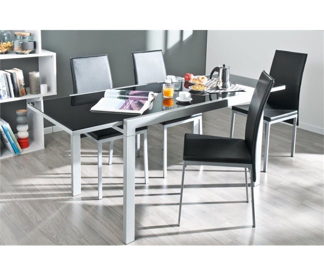 Conjunto mesa extensível 120/180cm e 4 cadeiras ASSYA preto Preto