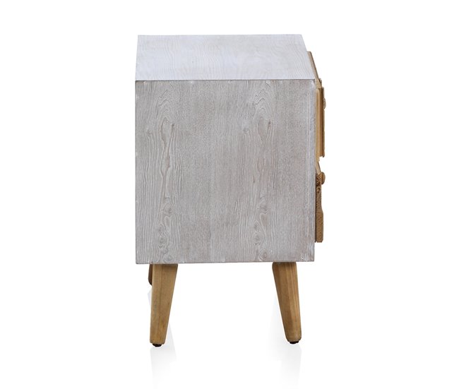 Mesa de cabeceira com frente em madeira natural recuperada Branco
