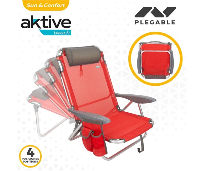 Saving pack 2 cadeiras de praia multiposições Menorca com almofada e bolso Aktive Vermelho