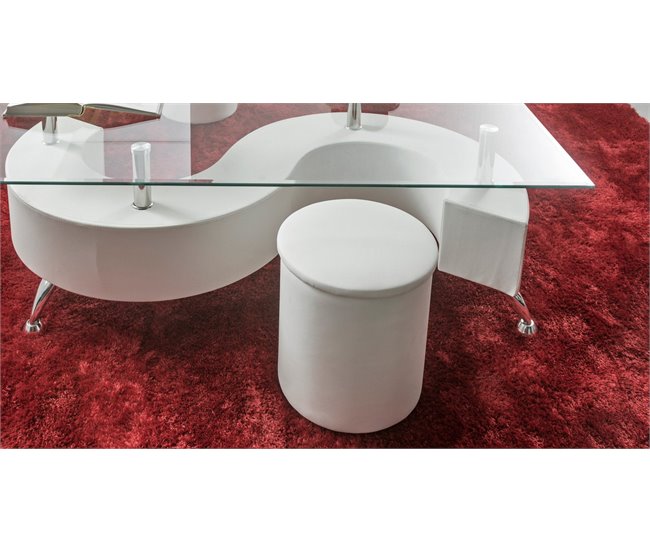 Mesa de centro com 2 puffs SOPHIA 2 Branco