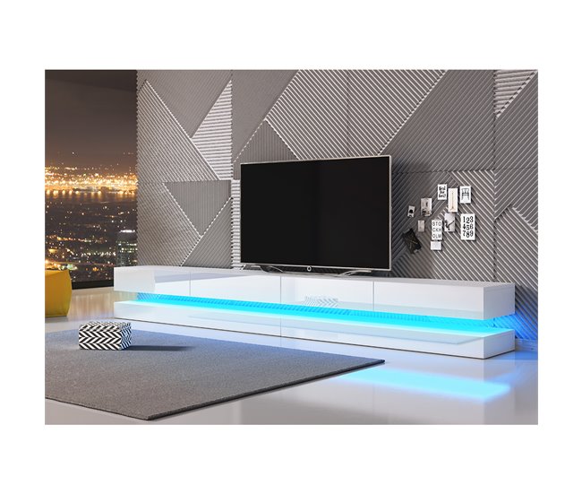 Móvel TV de parede com 4 gavetas e 2 com LED Charlie Branco