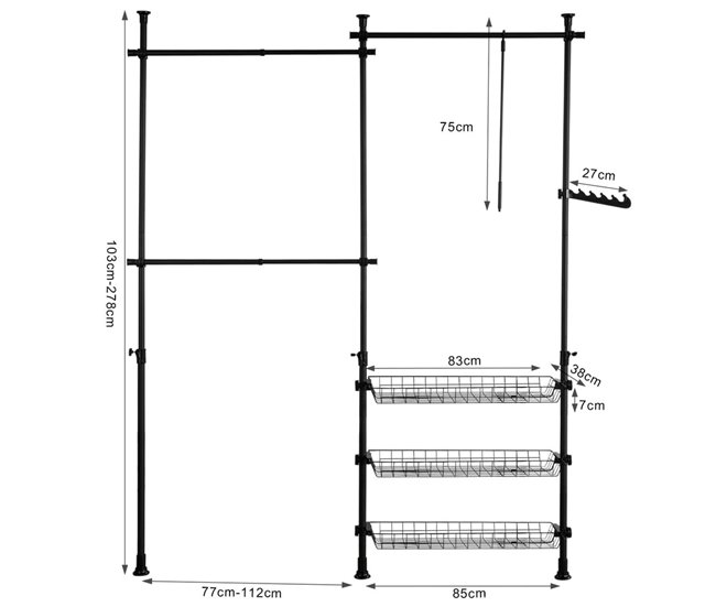 Rack de roupas telescópico de altura ajustável SoBuy FRG34-HG 