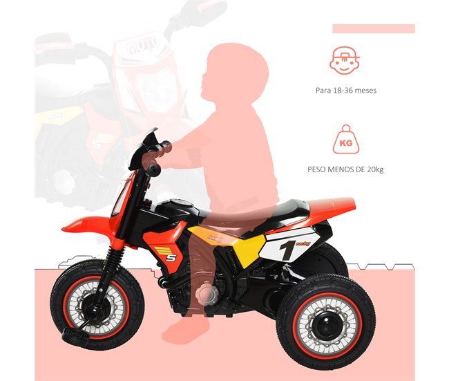 HOMCOM Moto infantil para crianças acima de 18 meses com 3 rodas Música e  farol 71x40x51