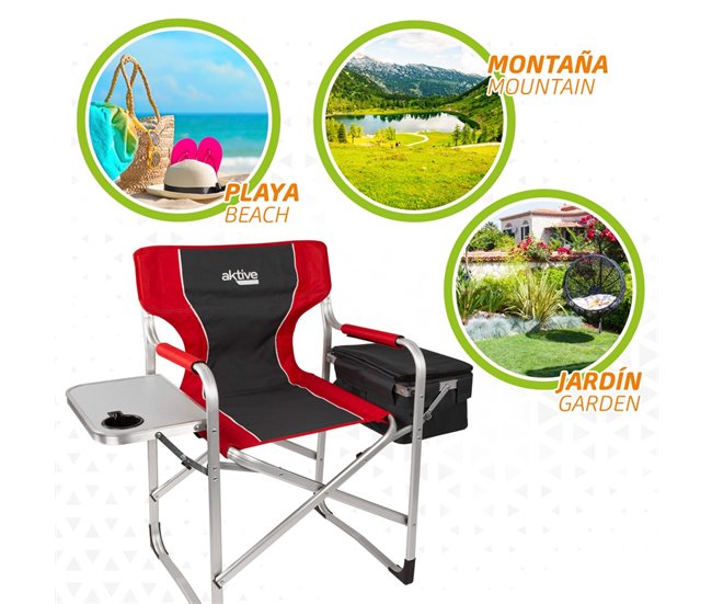 Cadeira de camping diretor com mesa e bolsa térmica Aktive Preto/ Vermelho