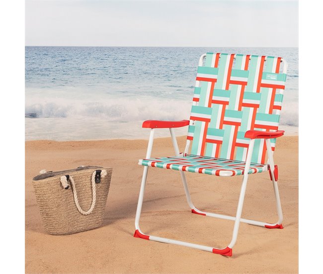 Aktive Cadeira de praia dobrável assento e encosto XXL estilo retro poliéster cruz Multicor