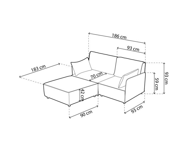 Sofá modular con chaiselongue 2 plazas con brazo Cubiq Bege