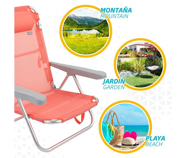 Pack económico 2 cadeiras de praia multiposição Flamingo com almofada 48x45,5x84 cm Aktive Laranja