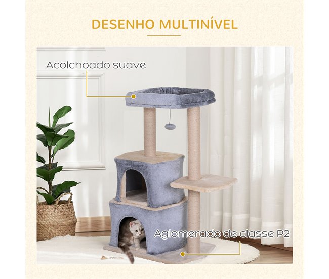 Árvore Arranhador para Gatos PawHut D30-218GY Cinza