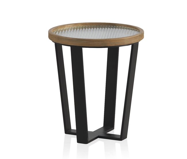 Pacote com 2 mesas de centro redondas com tampo de vidro Preto