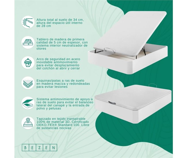 CANAPÉ DE MADEIRA DE ALTA RESISTÊNCIA 90x200 Branco