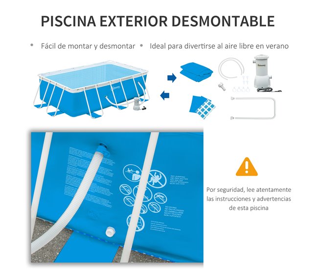 Piscina Desmontável Tubular Outsunny 848-031V90BU Azul