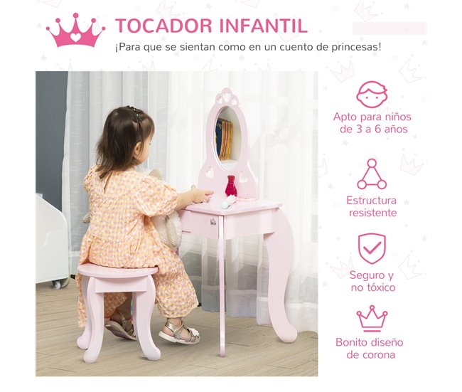 Toucador Infantil HOMCOM 311-036 60 Rosa