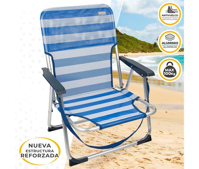 Cadeira de praia dobrável fixa alumínio com asa Aktive Azul
