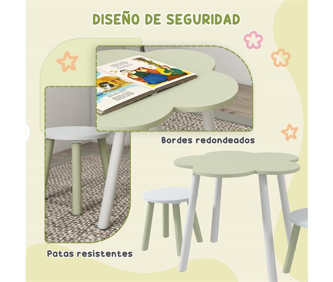 Conjunto Mesa e Cadeira para Crianças MDF e Madeira de Pinho 59x59 Amarelo