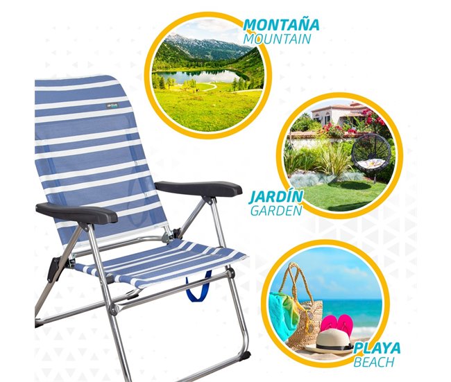 Cadeira de praia dobrável alta de 5 posições Aktive 46,5x63x93 cm Azul