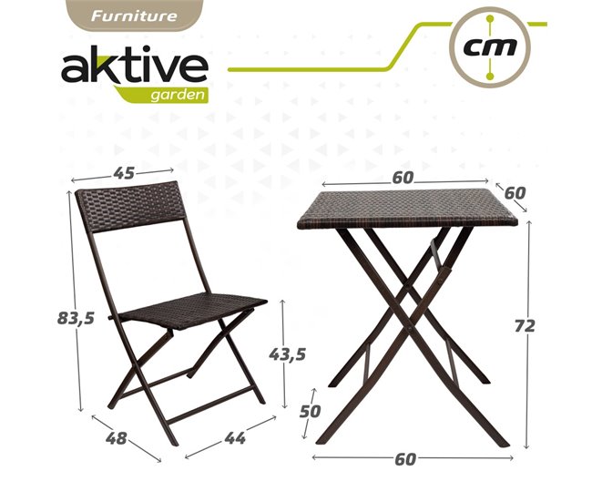 Conjunto de mesa e cadeiras dobráveis de rotim Aktive para terraço Preto