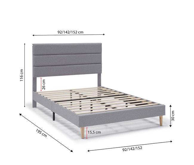  Estrutura de cama estofada Aroma 150x190 Cinza Claro