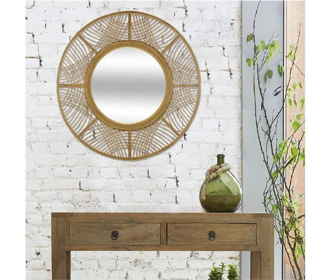 Ina Bamboo Mirror com estilo único 70x70 Bege