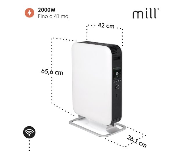 Moinho OIL2000WIFI3 refrigerador de óleo WiFi com 3 níveis de potência 900, 1200 e 2000W, Branco Branco