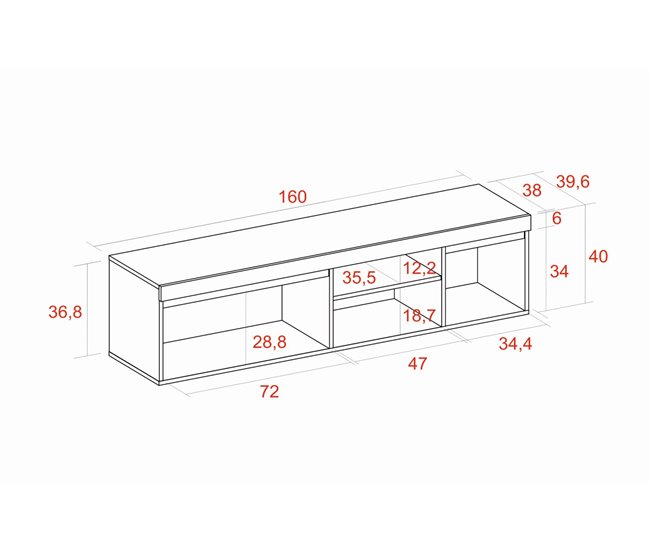 Móvel TV modular para sala de estar - 41 x 160 x 40 cm - 32/40/50/55/60/60/65/70" - 32/40/50/55/60/65/70". Carvalho