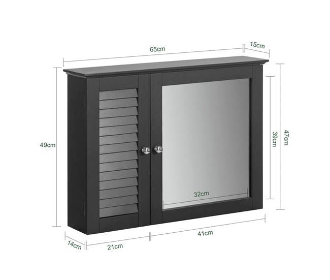 Armário de parede com porta de espelho BZR55-DG SoBuy Cinza Escuro