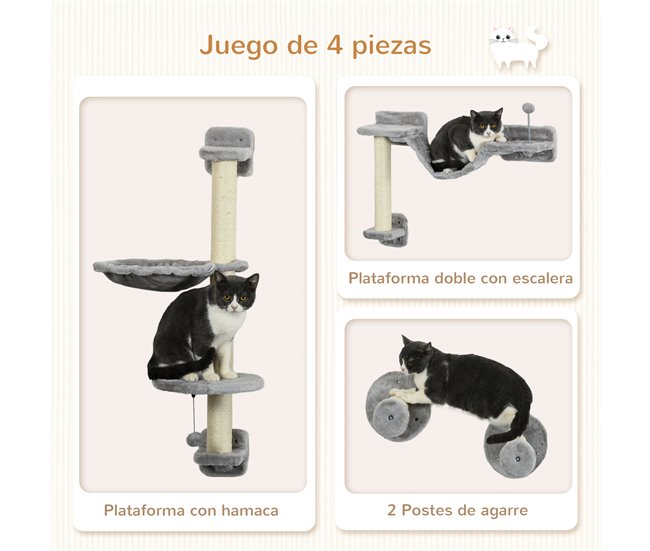 PawHut Prateleiras de Escalada para Gatos PawHut D30-731V80GY Cinza