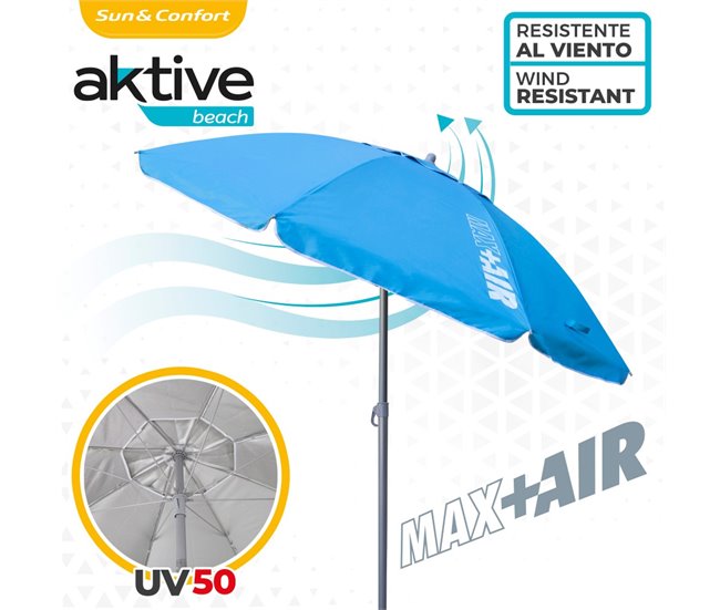 Guarda-sol à prova de vento com mastro reclinável e proteção UV50 Aktive Azul