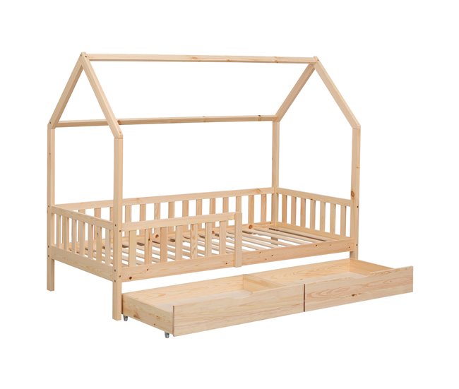 Cabina-cama de madeira para crianças MARCEAU com gavetas 98x197 Castanho