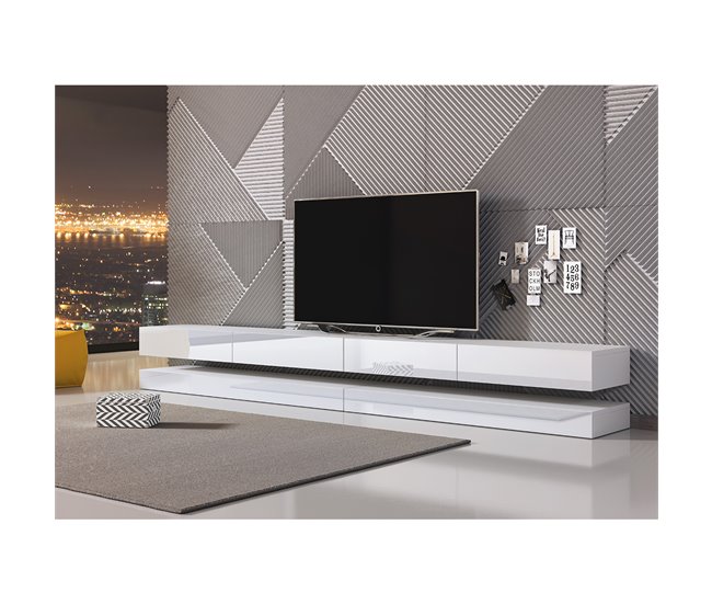 Móvel TV de parede com 4 gavetas e 2 com LED Charlie Branco