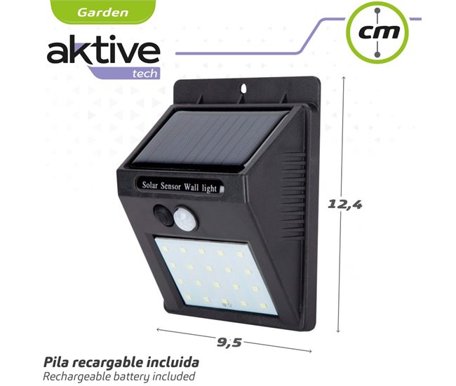 Aplique luz solar de 8 leds com sensor de movimento Aktive Tech Preto