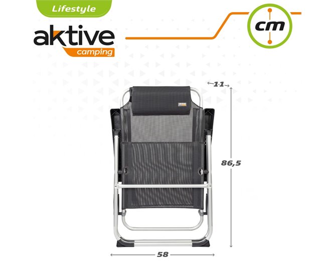 Cadeira reclinável de campismo com almofada Aktive Preto