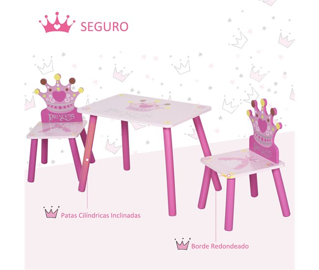 Jogo de Mesa e 2 Cadeiras Infantis HOMCOM 312-015 55x34 Rosa