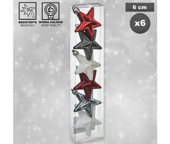 Conjunto de 6 estrelas de Natal em plástico Multicor