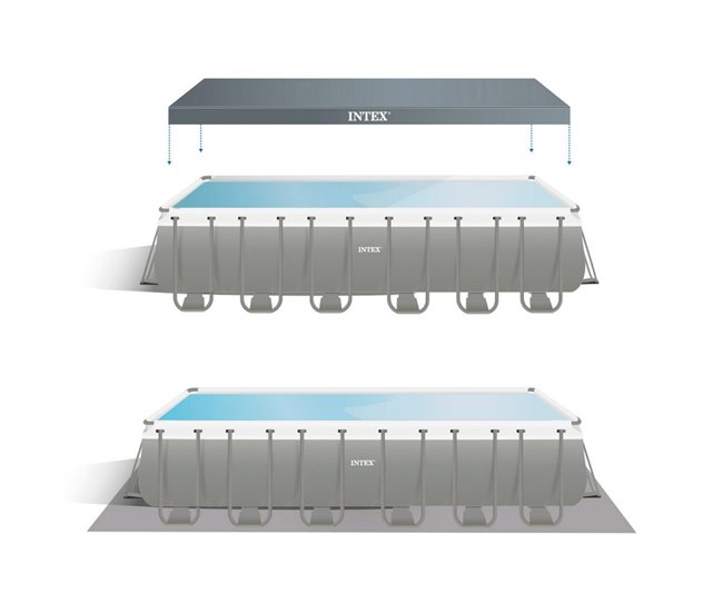 INTEX Ultra XTR Frame piscina rectangular acima do solo 732x366x132 cm + unidade de filtragem Cinza