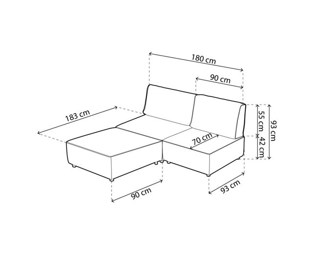 Sofá modular Cubiq de 2 lugares com chaise longue Bege