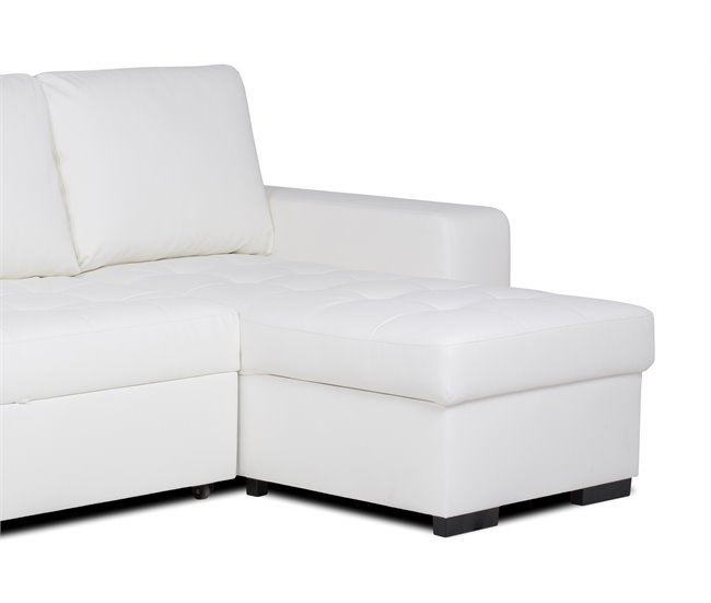 Chaise longue reversível de pele sintética com cama HARRY Branco