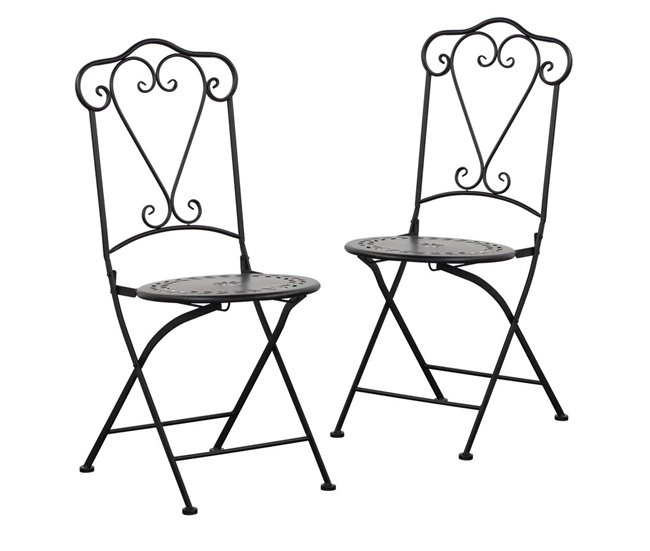 Conjunto de 2 cadeiras bistrô de metal para exterior Preto