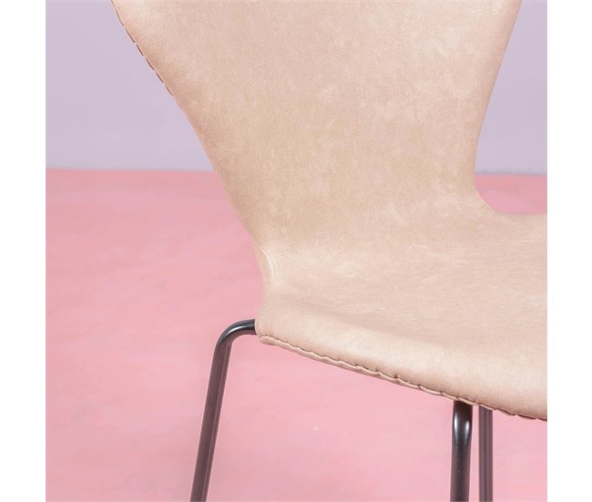 Cadeira vintage estofada em couro sintético desgastado - Seven Bege