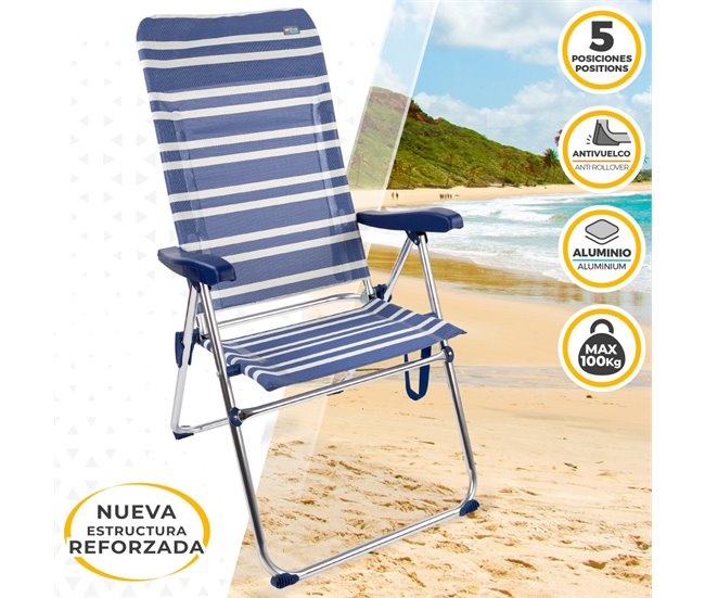 Embalagem económica 2 cadeiras de praia Mykonos multiposição anti-pontas 47x66x108 cm Aktive Azul