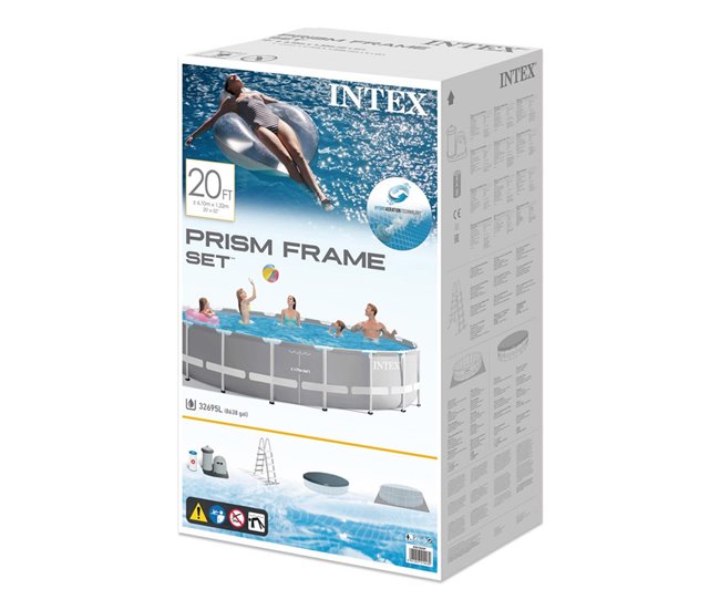 Piscina desmontável Intex prisma frame range 610x132 cm com sistema de filtragem Cinza