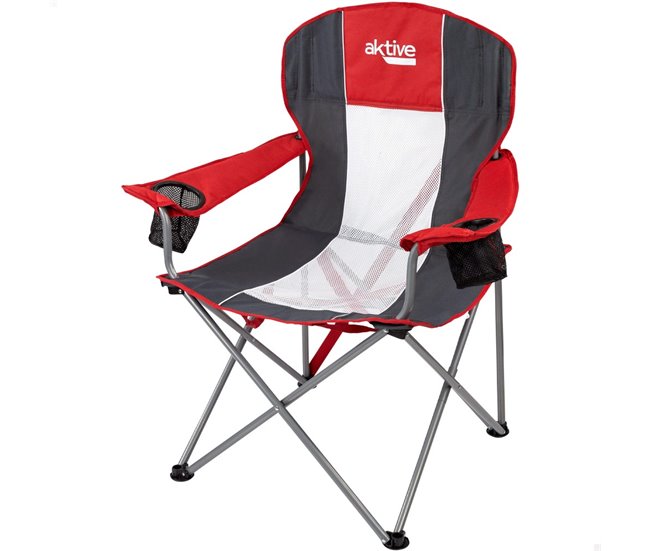 Cadeira de camping dobrável XL com porta-copos Aktive Vermelho