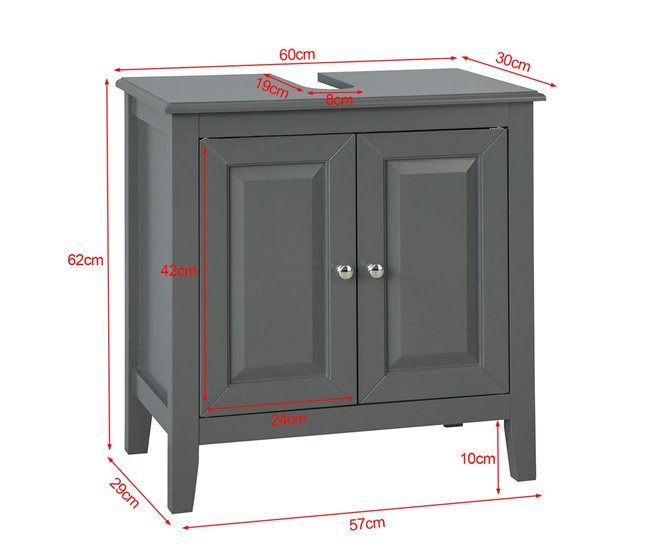 Armário inferior de 2 portas para lavatório FRG202-W SoBuy 60 Cinza Escuro