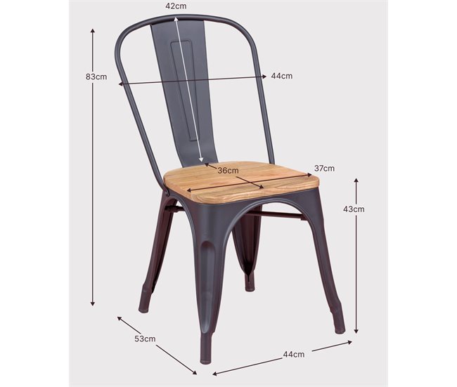 Cadeira metálica com assento em madeira de olmo - Bistro Branco