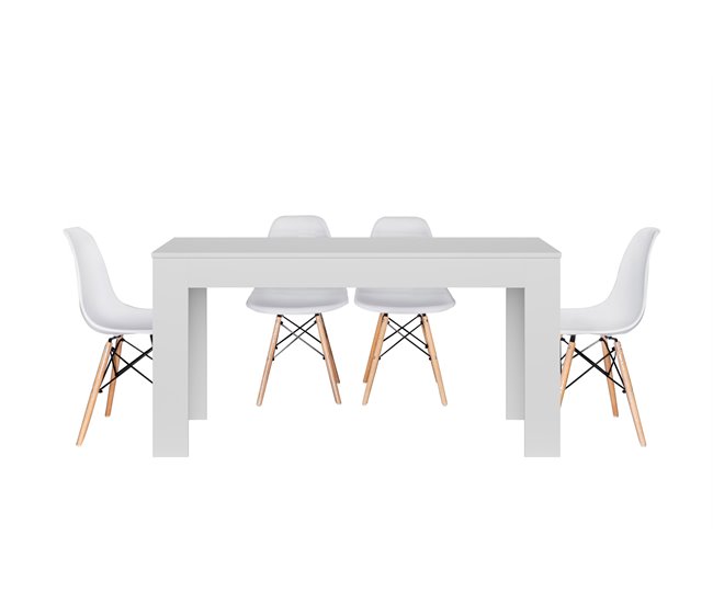 Mesa de jantar ou cozinha branca + 4 cadeiras brancas estilo nórdico 138x80 Branco
