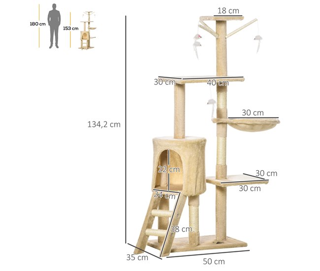 Árvore para gatos PawHut D30-166 Bege