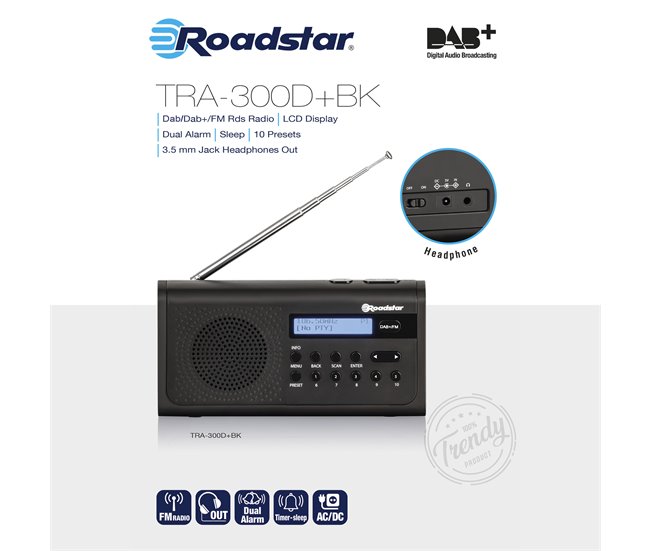 Rádio portátil Roadstar TRA-300D+BK Preto