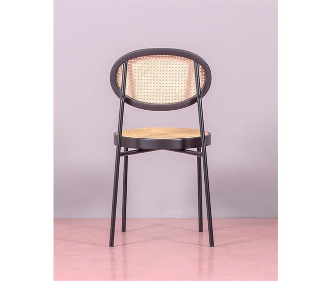 Cadeira de metal com acabamento em rattan natural - Preston Preto